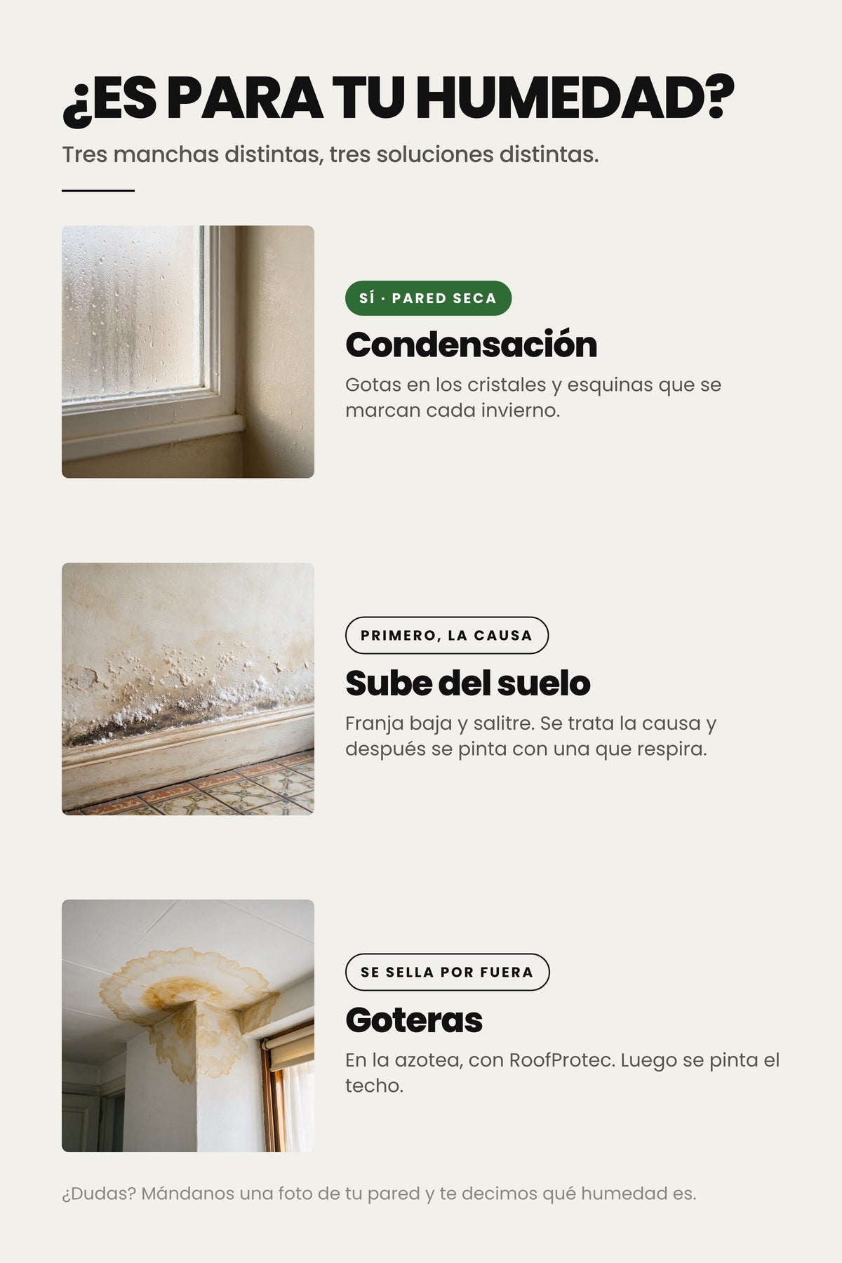 Qué humedad tienes: condensación, humedad que sube del suelo o goteras, y qué hacer con cada una