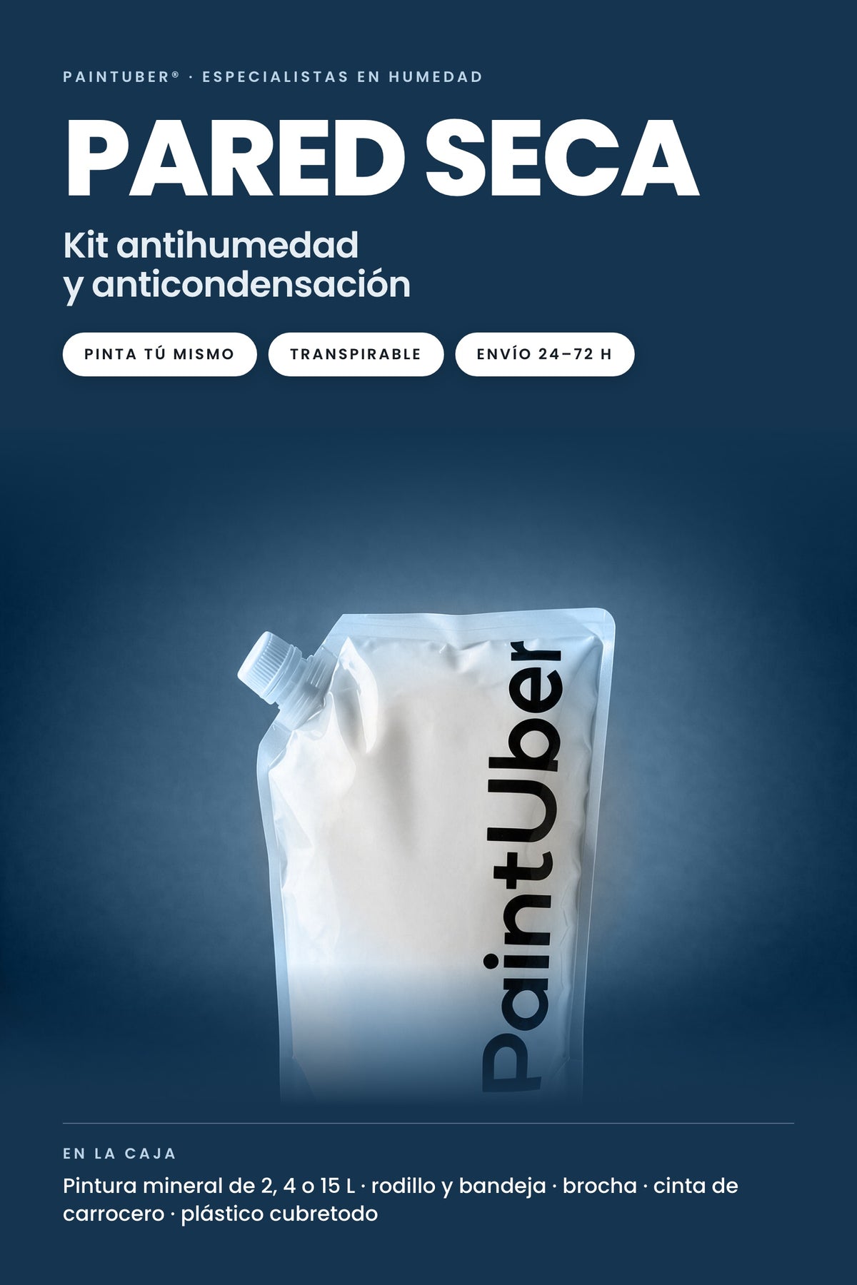 Kit Pared Seca antihumedad y anticondensación: la bolsa de pintura mineral y todo lo que trae la caja