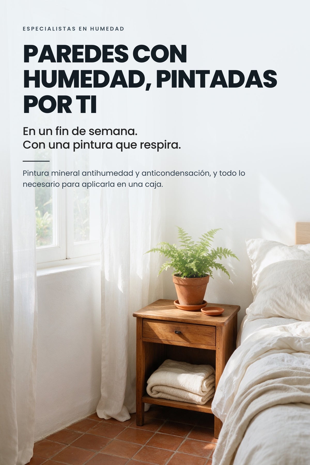 Dormitorio con la pared recién pintada: paredes con humedad, pintadas por ti en un fin de semana
