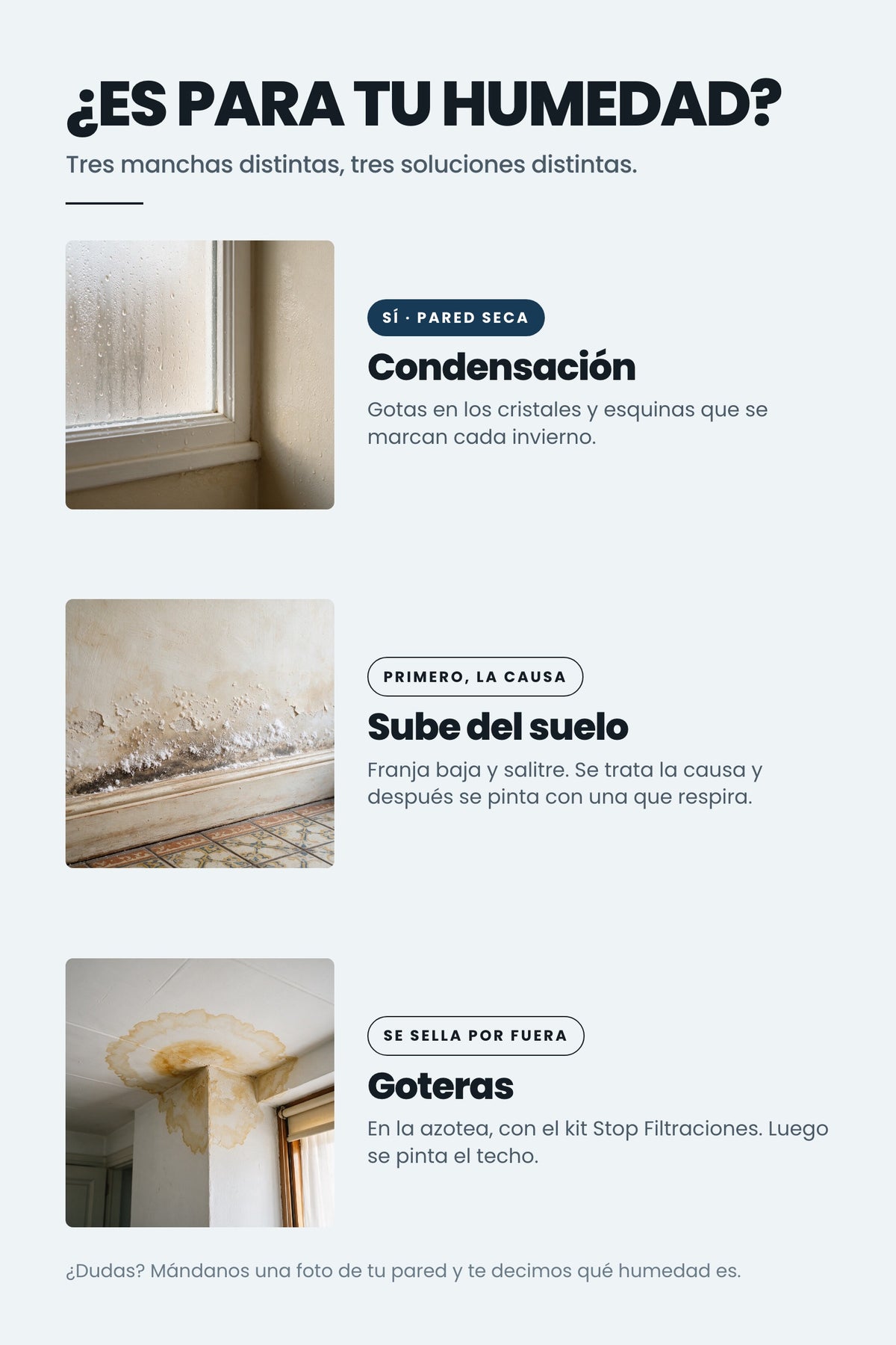 ¿Es para tu humedad? Condensación, humedad que sube del suelo y goteras, y qué hacer con cada una