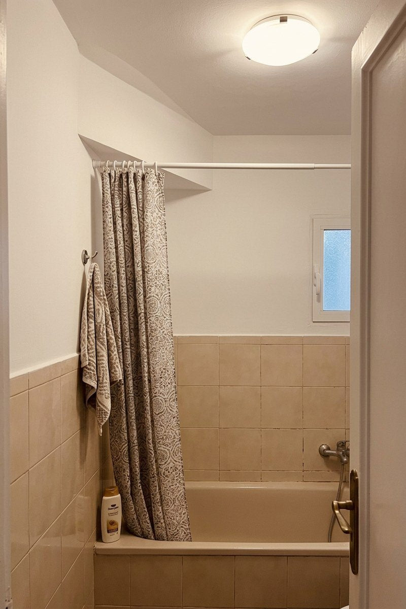 Imagen ilustrativa: baño con el techo y la pared recién pintados de blanco