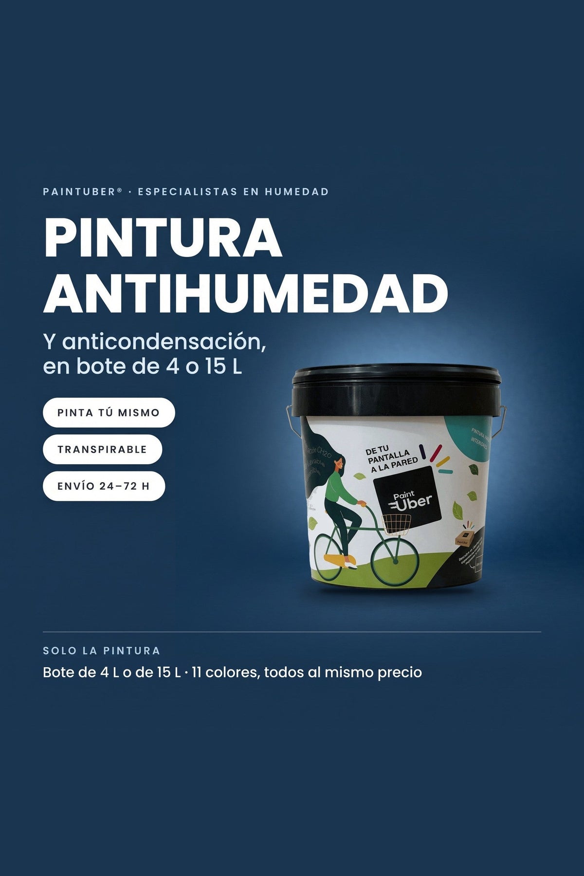 Solo la pintura: bote de pintura antihumedad y anticondensación de 4 o 15 L, en 11 colores